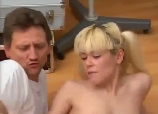 Pigtailed teen swallows dad's dick